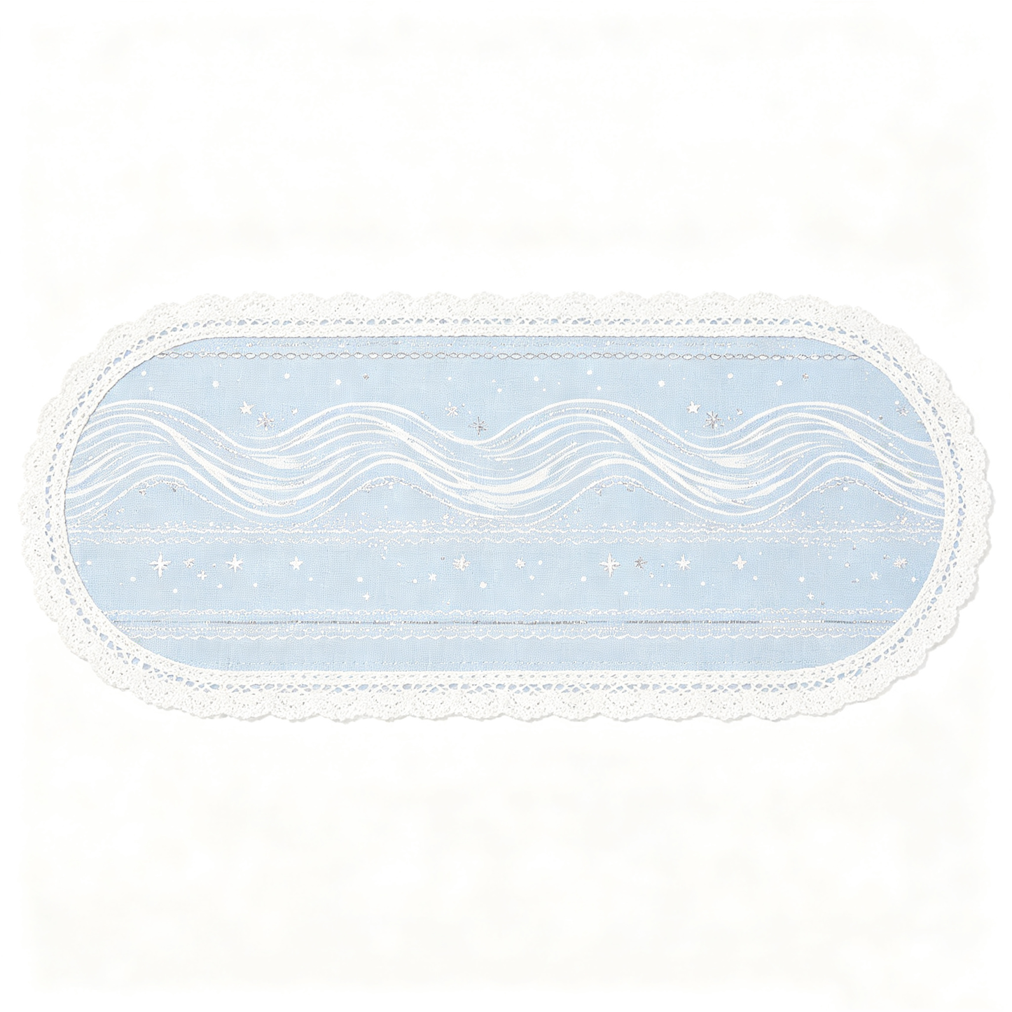 Oval Light Blue Wave Star Lace Trim Placemat