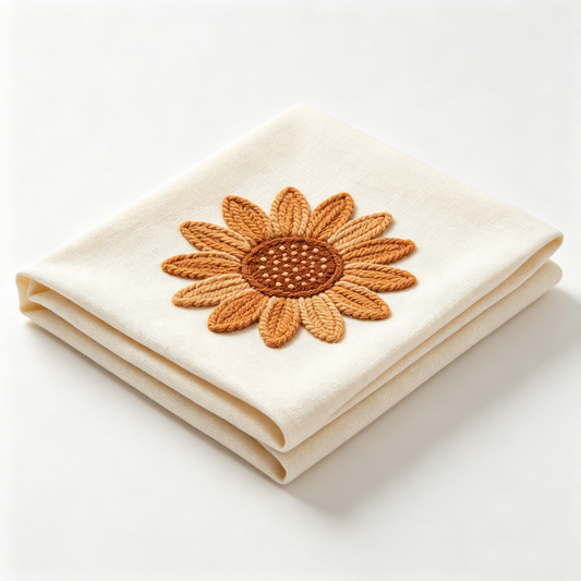 Cream Sunflower Embroidery Linen Tablecloth