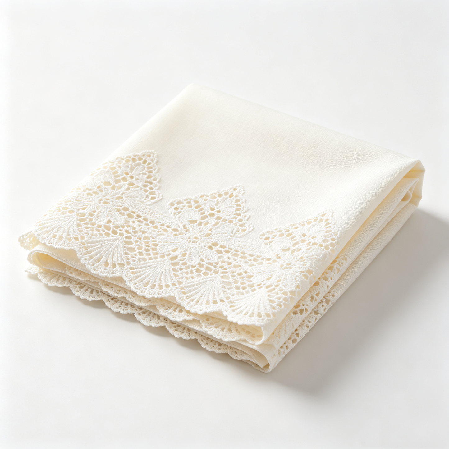 Cream Floral Lace Trim Linen Tablecloth