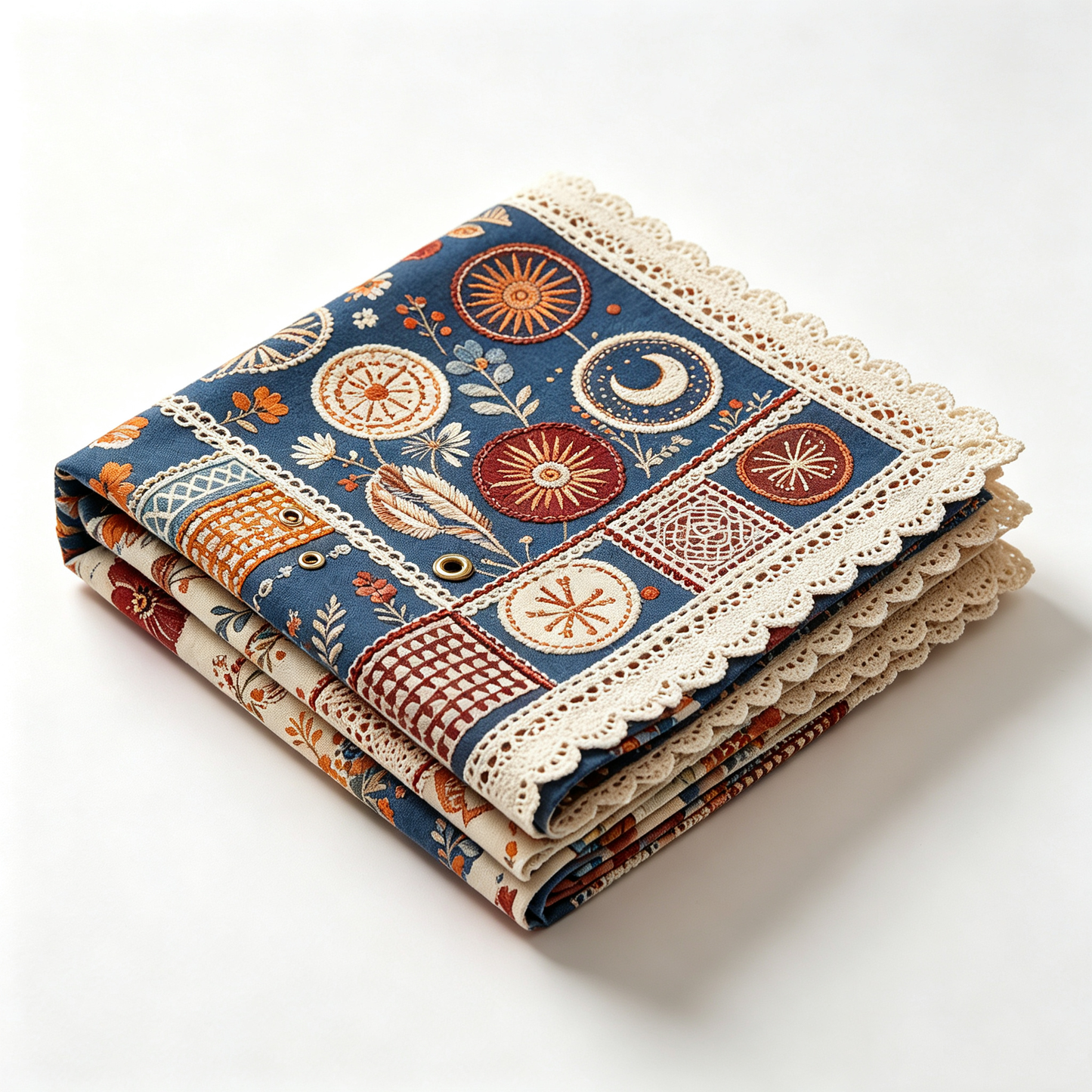 Sun & Moon Geometric Embroidery Boho Tablecloth