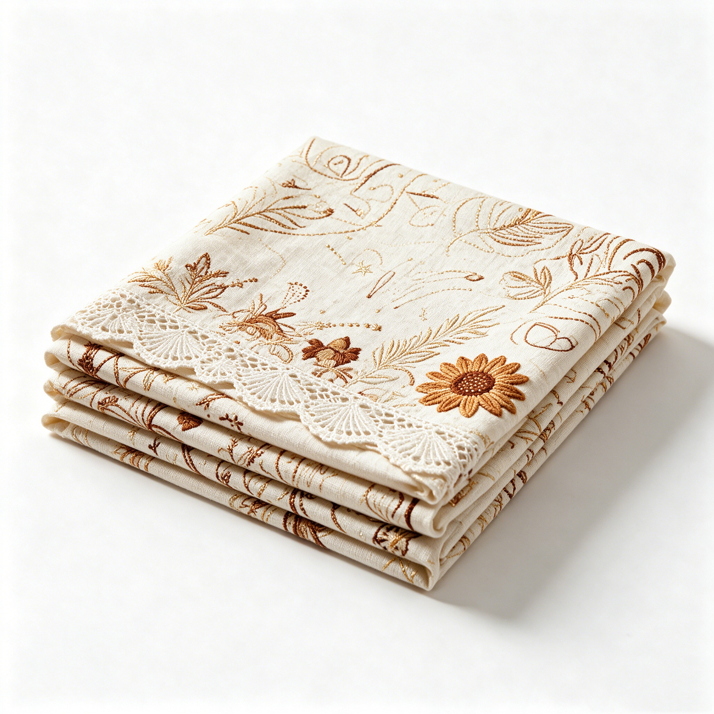 Sunflower Embroidery Lace Trim Tablecloth