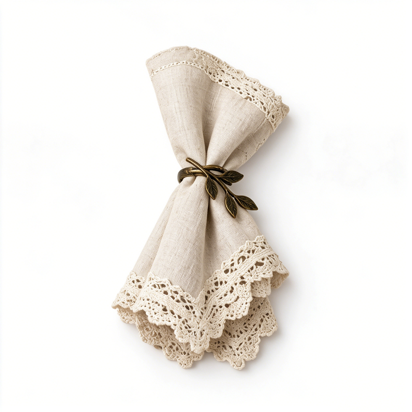 Cream Crochet Lace Trim Linen Napkin