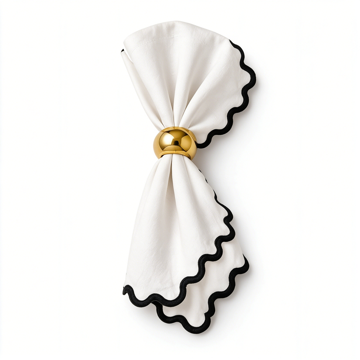 White Black Scalloped Trim Linen Napkin
