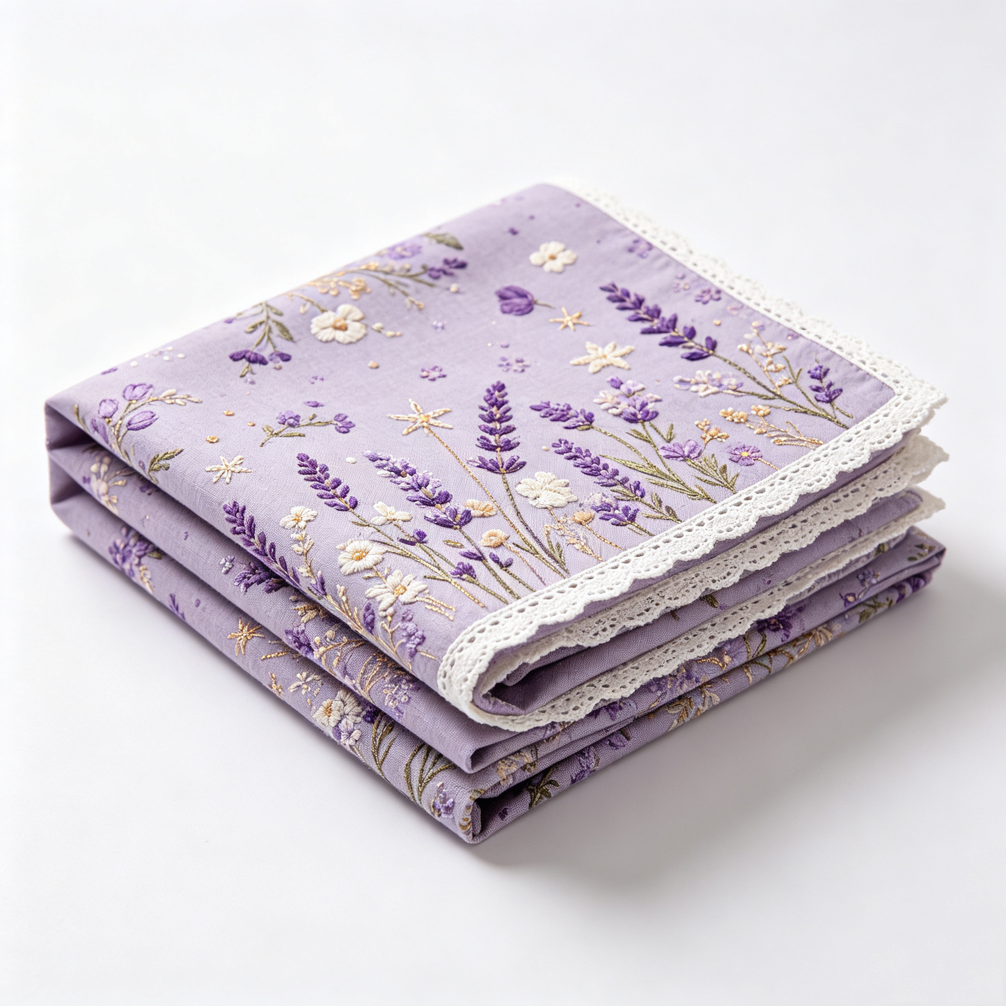 Lavender Floral Lace Trim Tablecloth