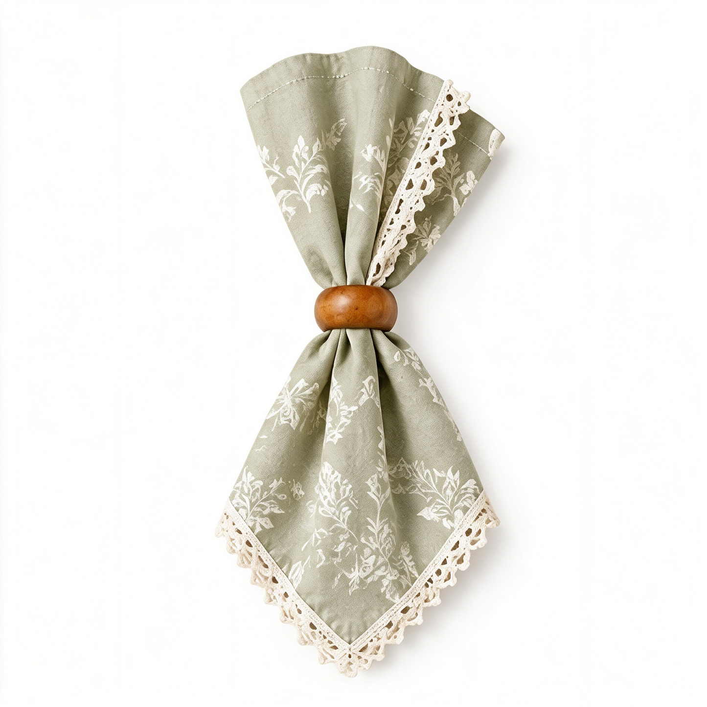 Sage White Floral Lace Corner Linen Napkin
