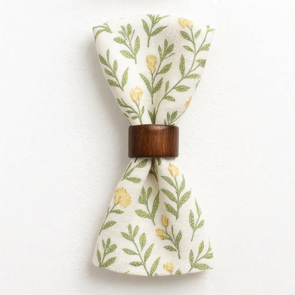 Green Yellow Floral Print Linen Napkin