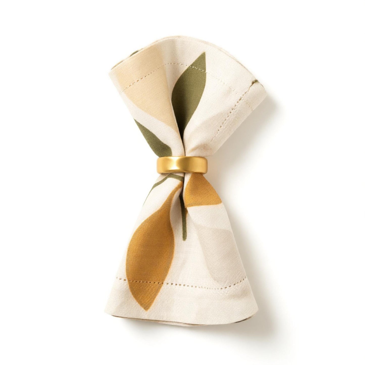 Olive Leaf Print Hemstitch Linen Napkin