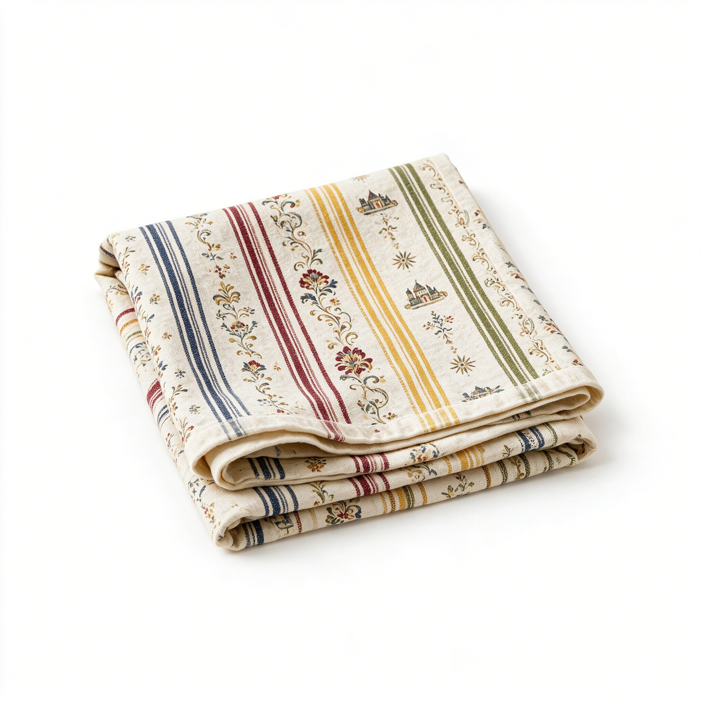 Vintage Striped Floral Castle Linen Tablecloth