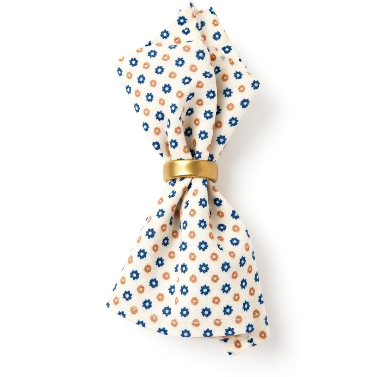Small Blue Brown Ditsy Floral Linen Napkin