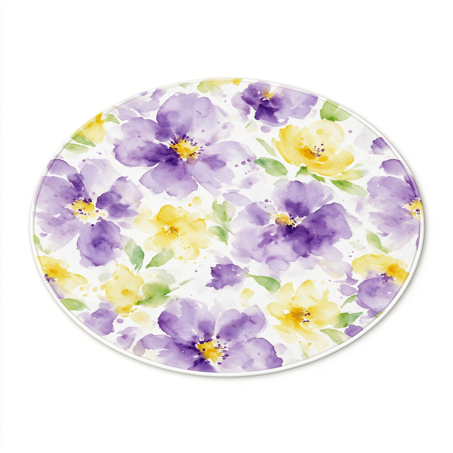 Oval Watercolor Purple Yellow Floral Placemat