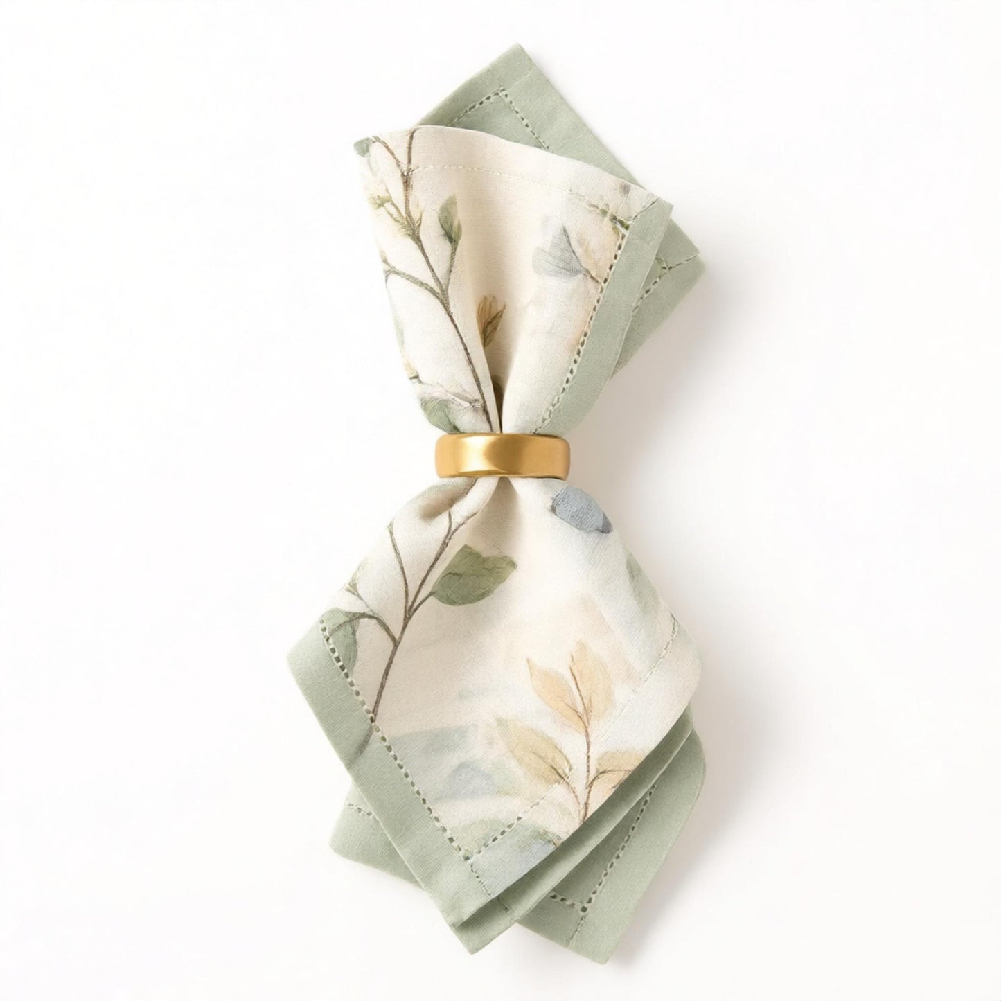 Sage Trim Watercolor Botanical Linen Napkin