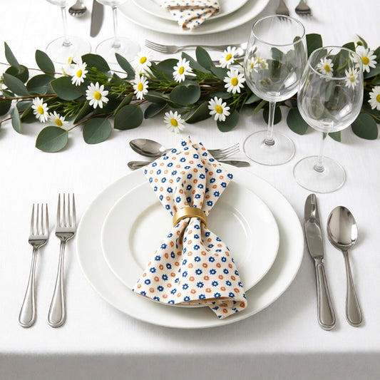 Small Blue Brown Ditsy Floral Linen Napkin