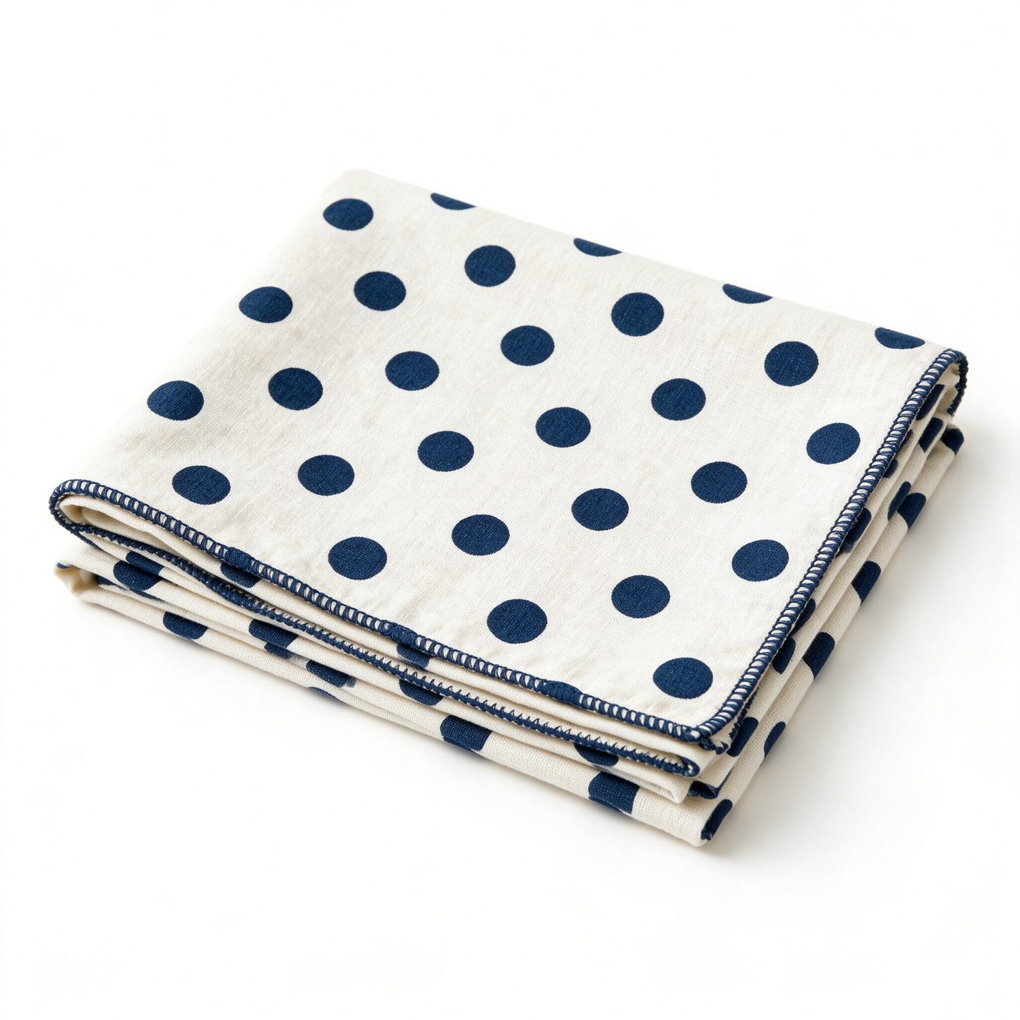 Navy Blue Polka Dot Linen Tablecloth