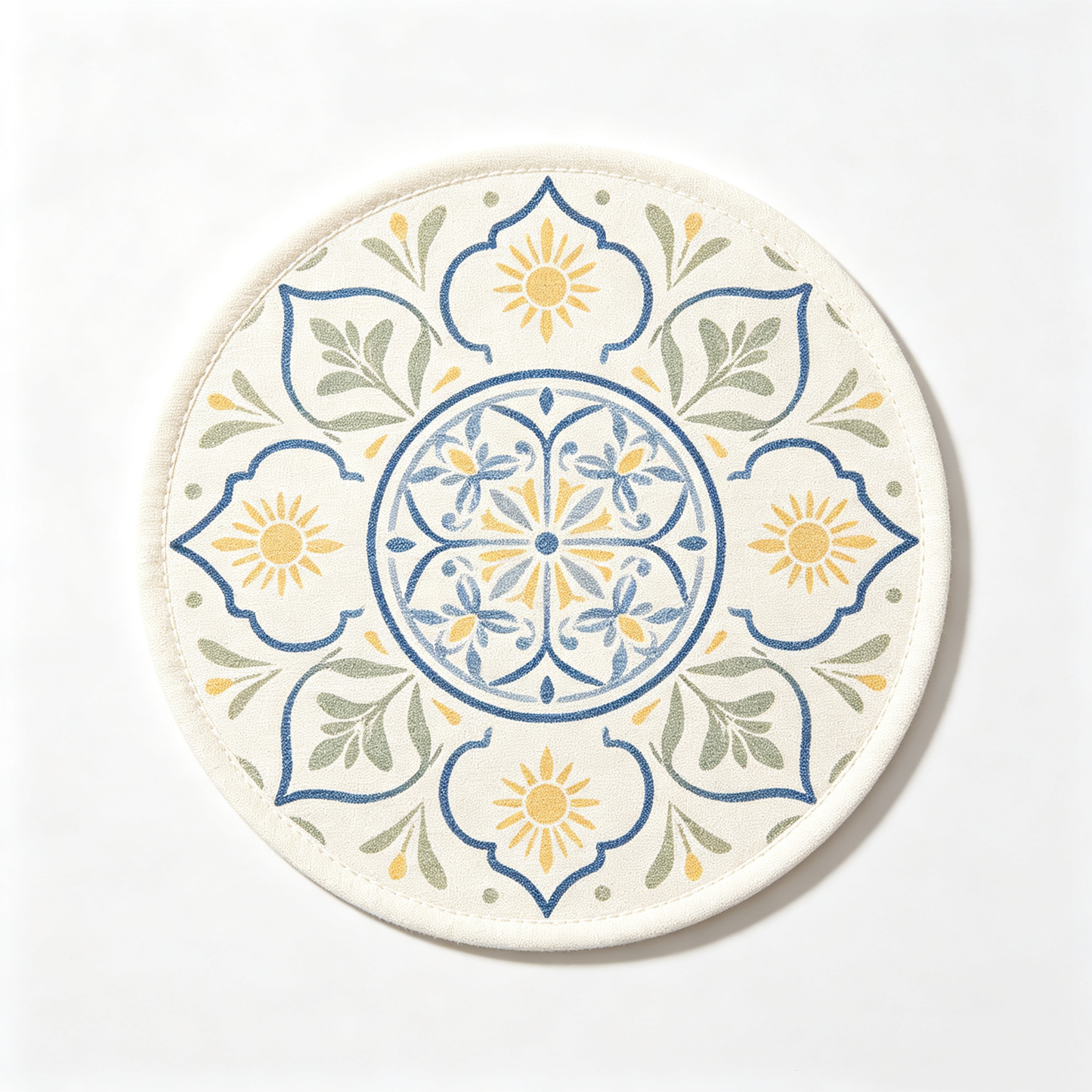 Round Blue Floral Medallion Tile Placemat