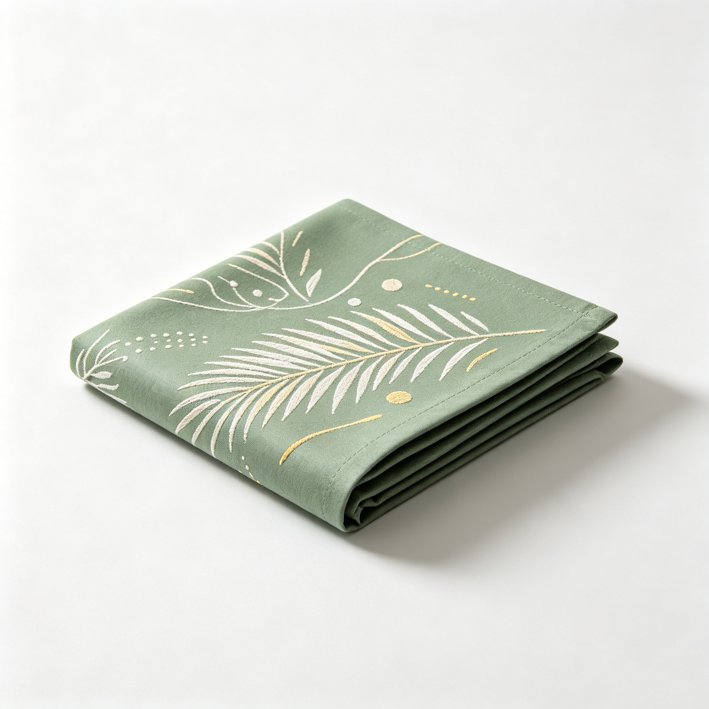 Sage Green Palm Leaf Embroidery Tablecloth