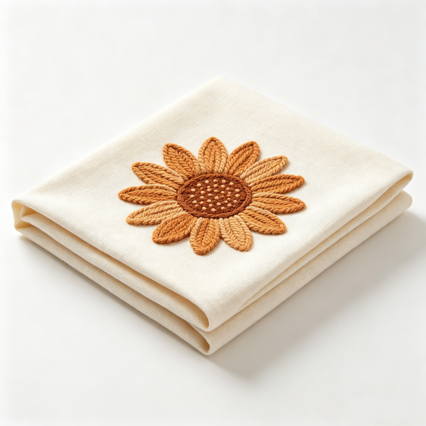 Cream Sunflower Embroidery Linen Tablecloth