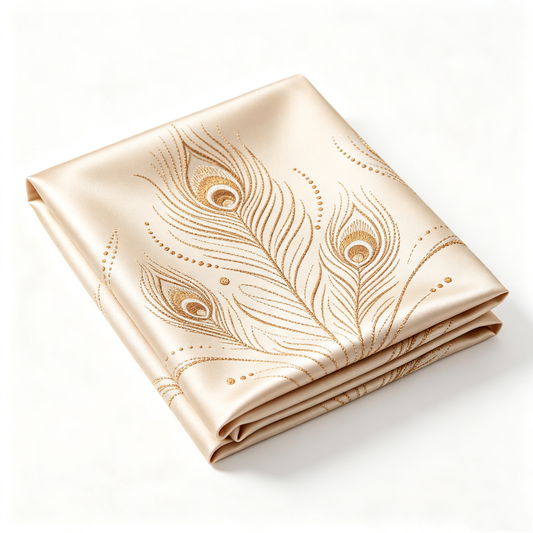 Champagne Satin Peacock Feather Embroidery Tablecloth