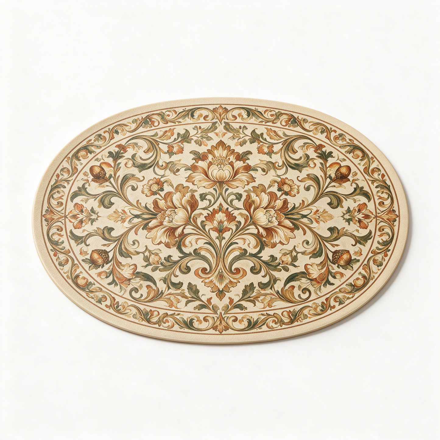 Oval Vintage Floral Acorn Printed Placemat