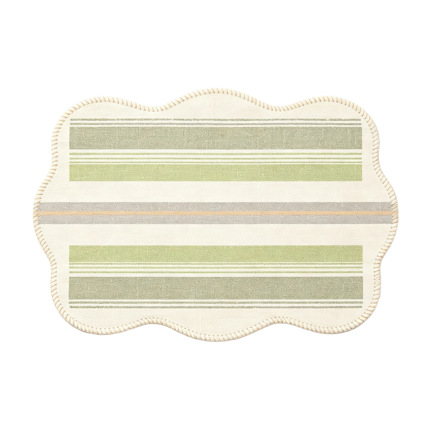 Scalloped Rectangular Green Stripe Linen Placemat