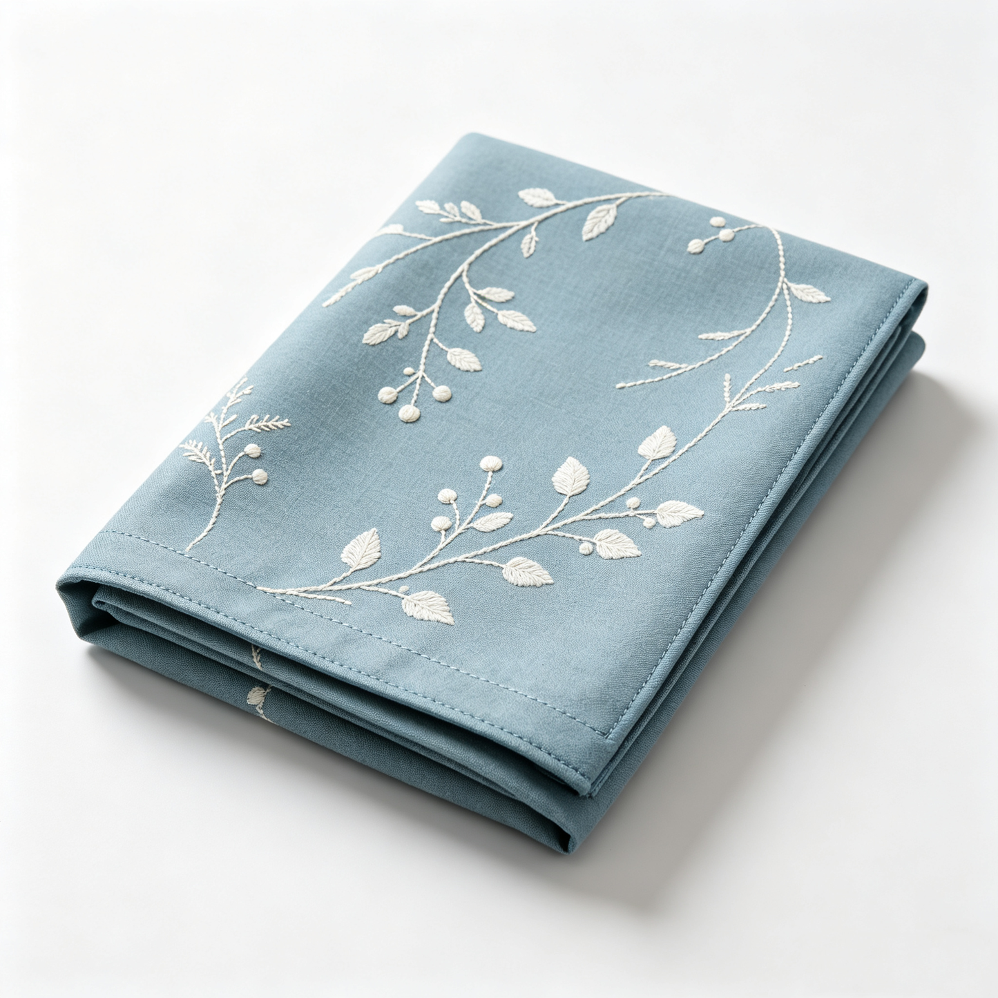 Dusty Blue Leaf Vine Embroidery Tablecloth