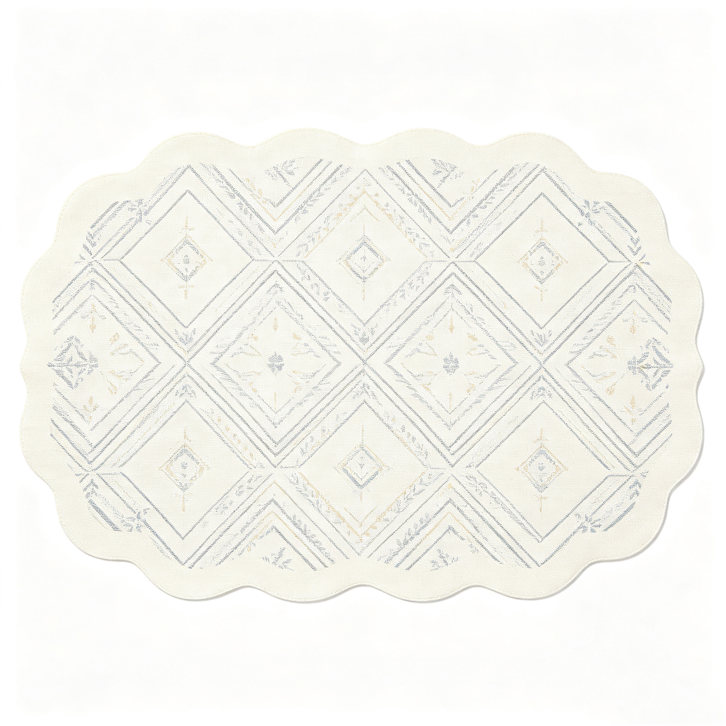 Scalloped Oval Neutral Geometric Linen Placemat