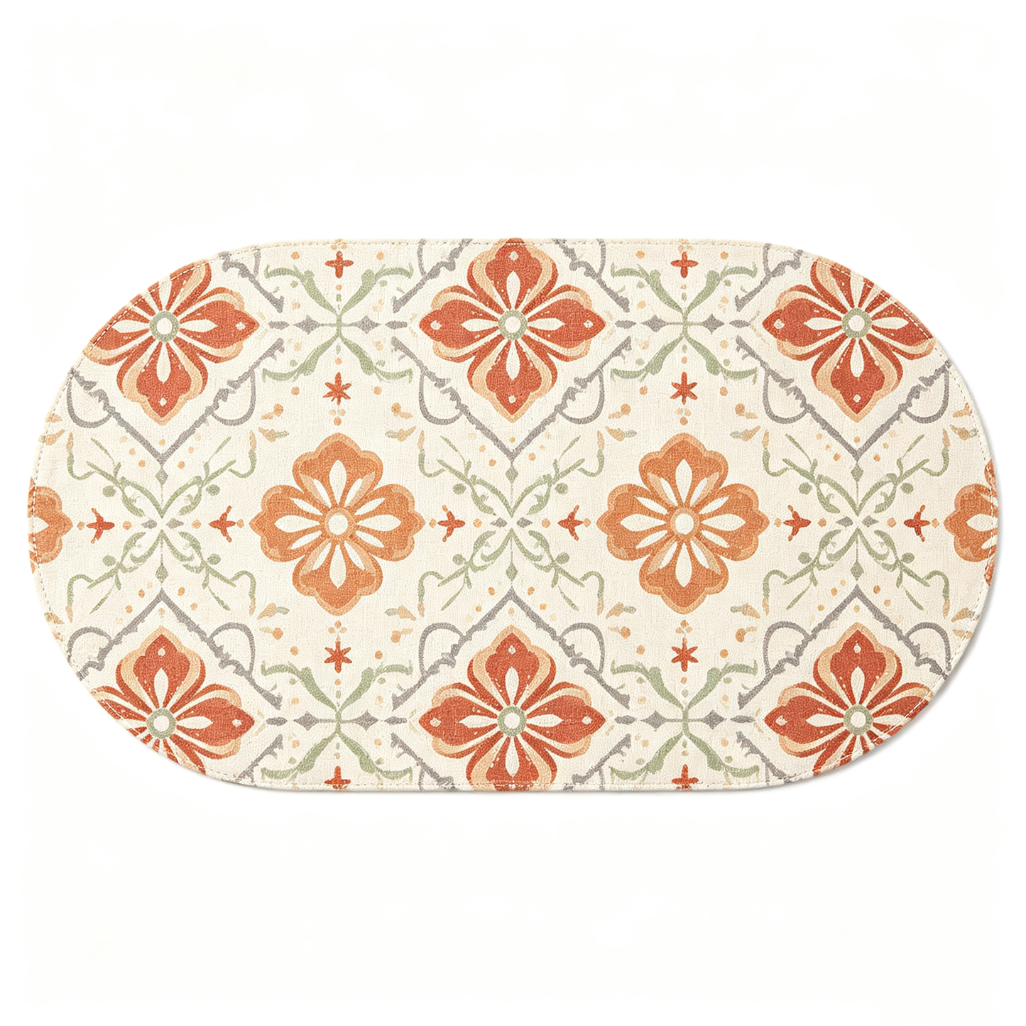 Oval Terracotta Floral Tile Print Placemat