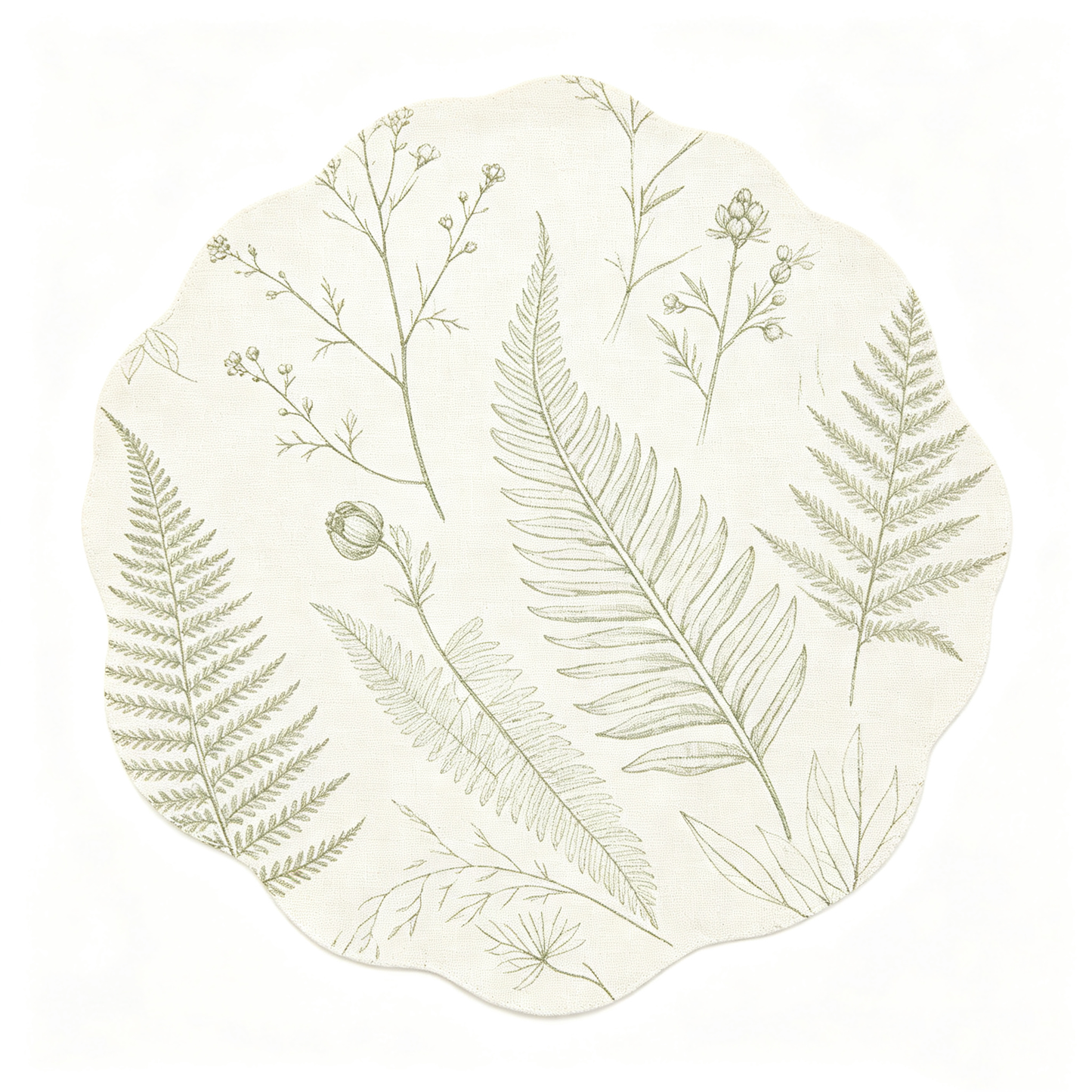 Scalloped Round Fern Botanical Linen Placemat