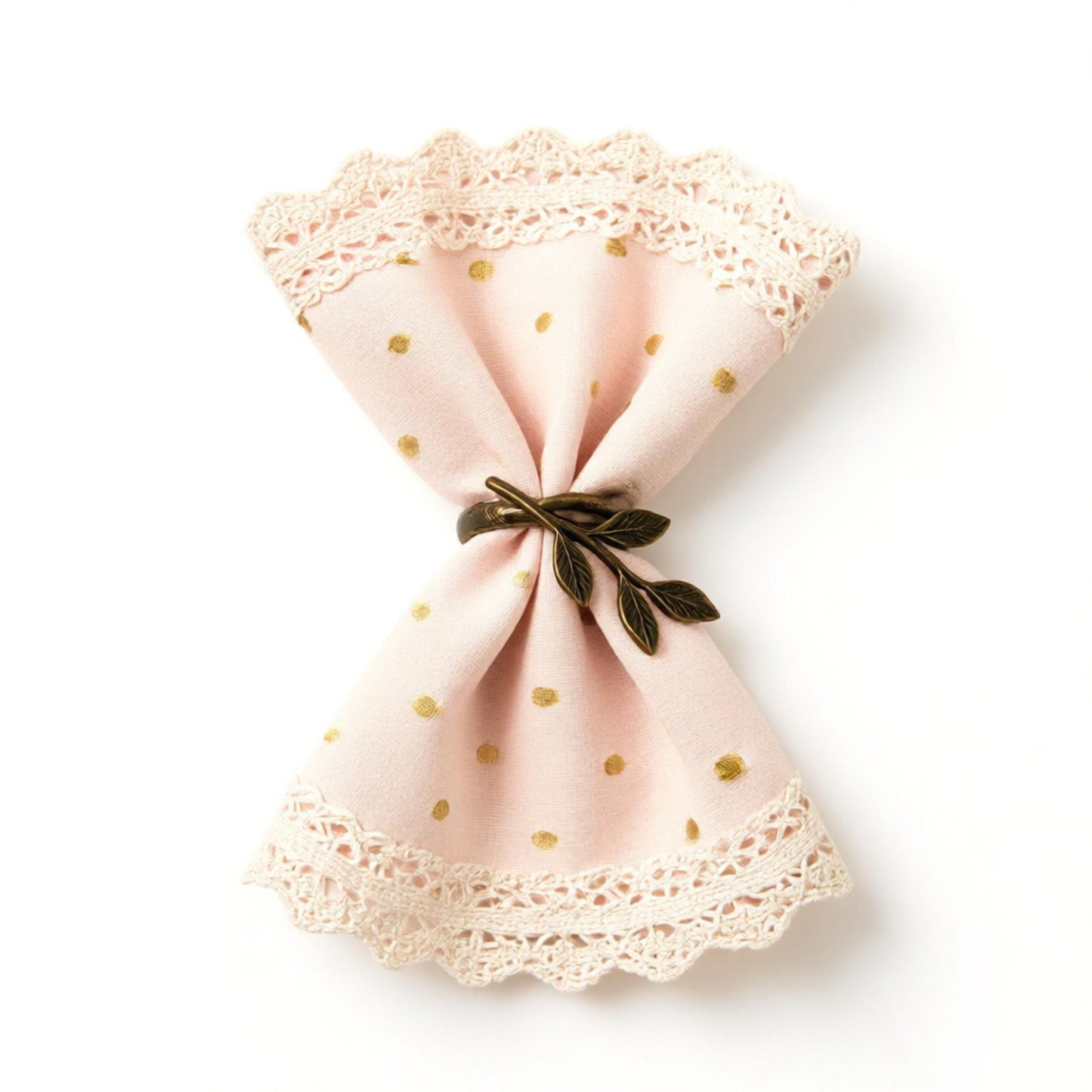 Pink Gold Polka Dot Lace Trim Linen Napkin