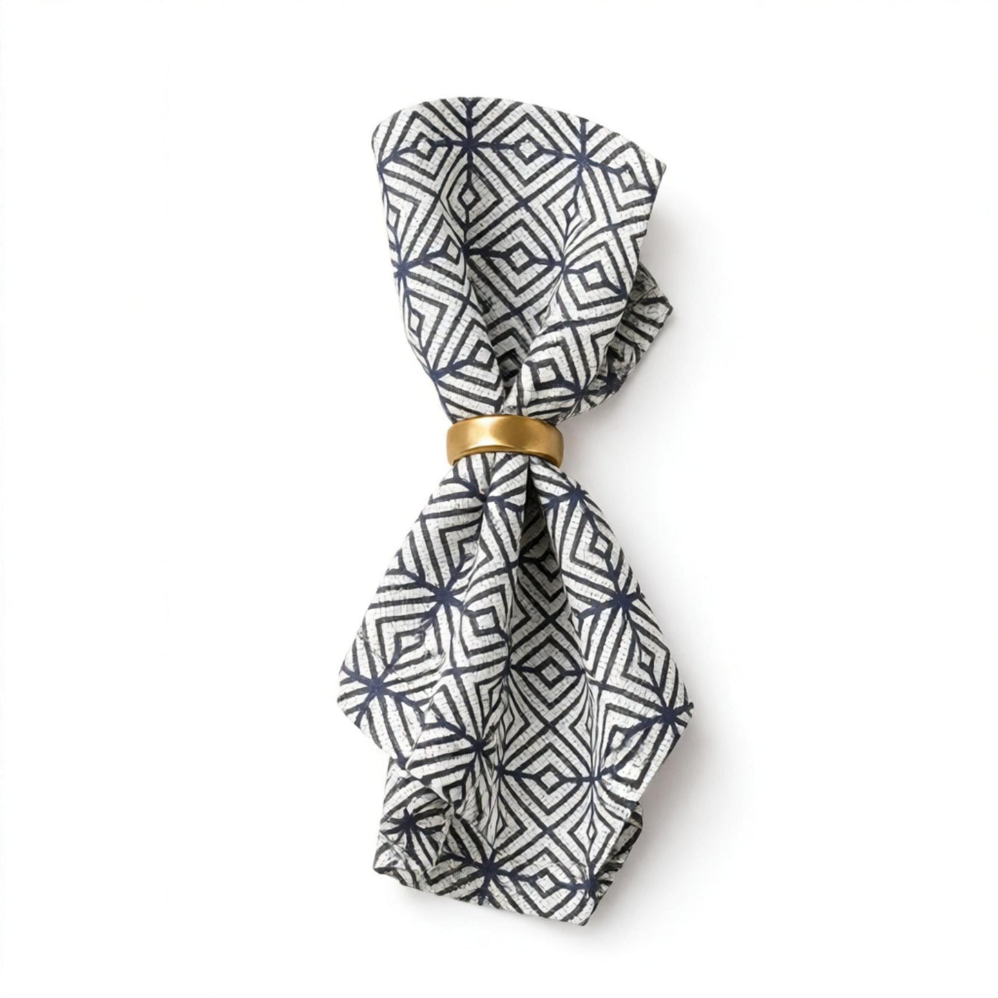 Navy Geometric Diamond Print Linen Napkin
