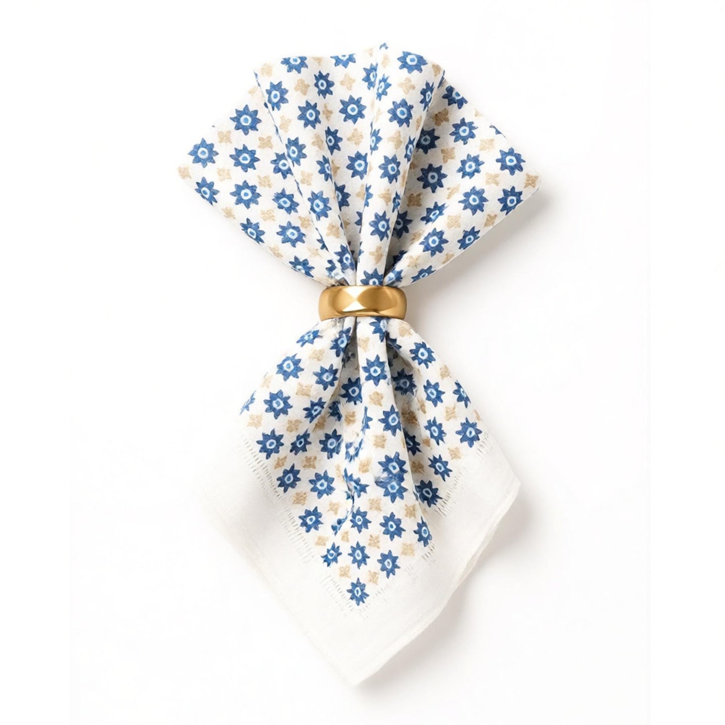 Blue Beige Ditsy Floral Linen Napkin