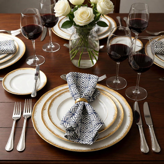 Navy Geometric Diamond Print Linen Napkin
