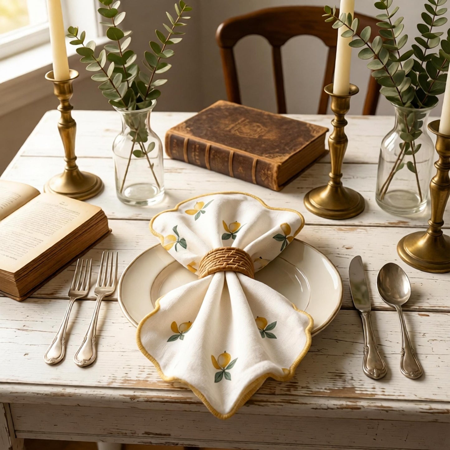 Scalloped Lemon Print Linen Napkin