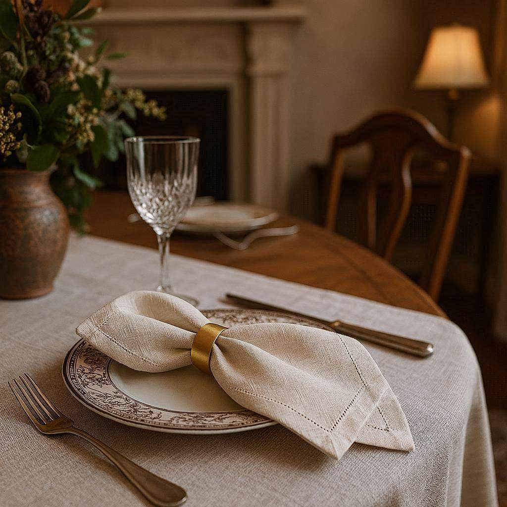 Cream Herringbone Hemstitch Linen Napkin
