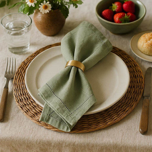 Solid Sage Hemstitch Linen Napkin