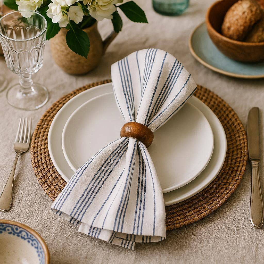 Navy Vertical Stripe Linen Napkin