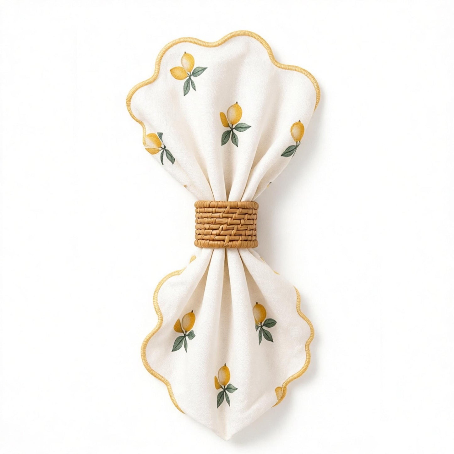 Scalloped Lemon Print Linen Napkin