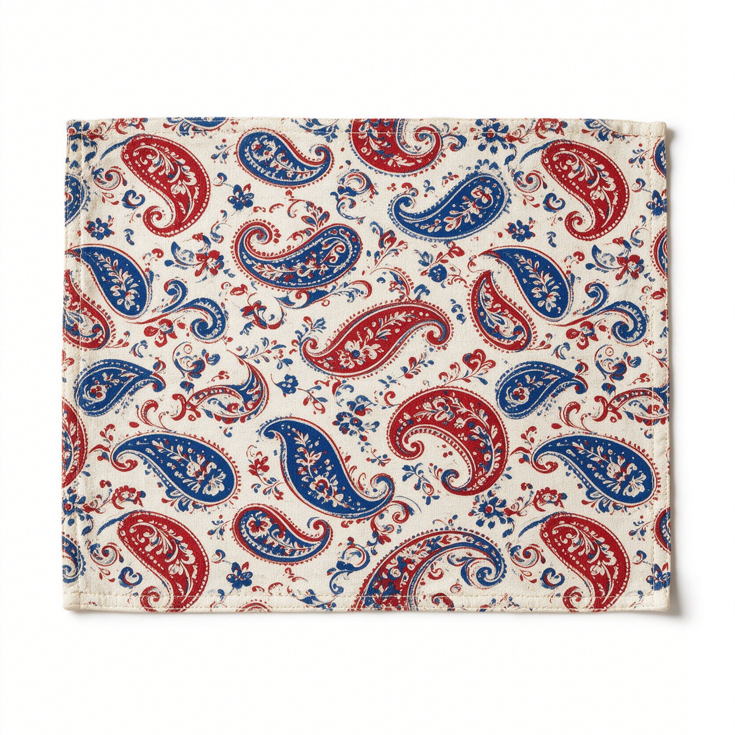 Square Red & Blue Paisley Linen Placemat