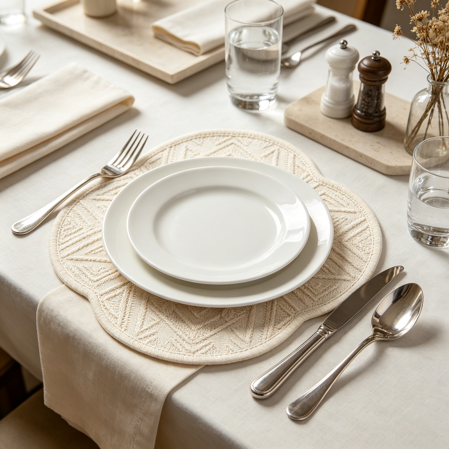 Quatrefoil Cream Embossed Diamond Placemat