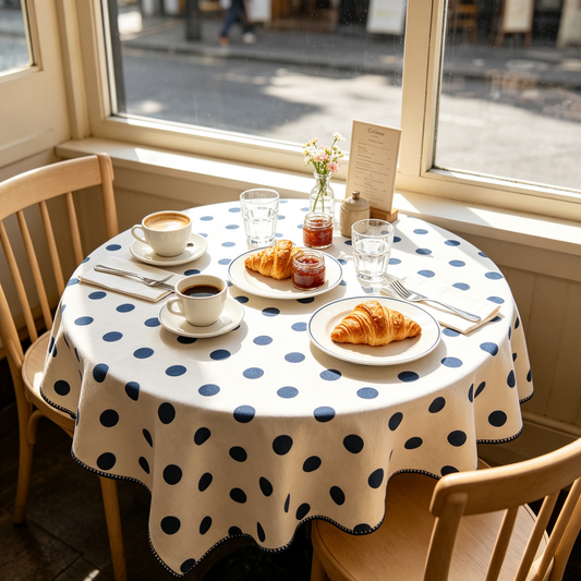 Navy Blue Polka Dot Linen Tablecloth