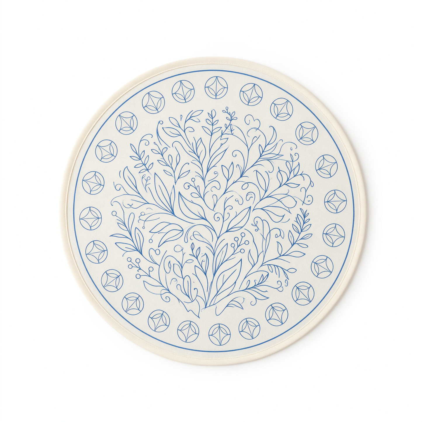 Round Blue Line Art Botanical Placemat