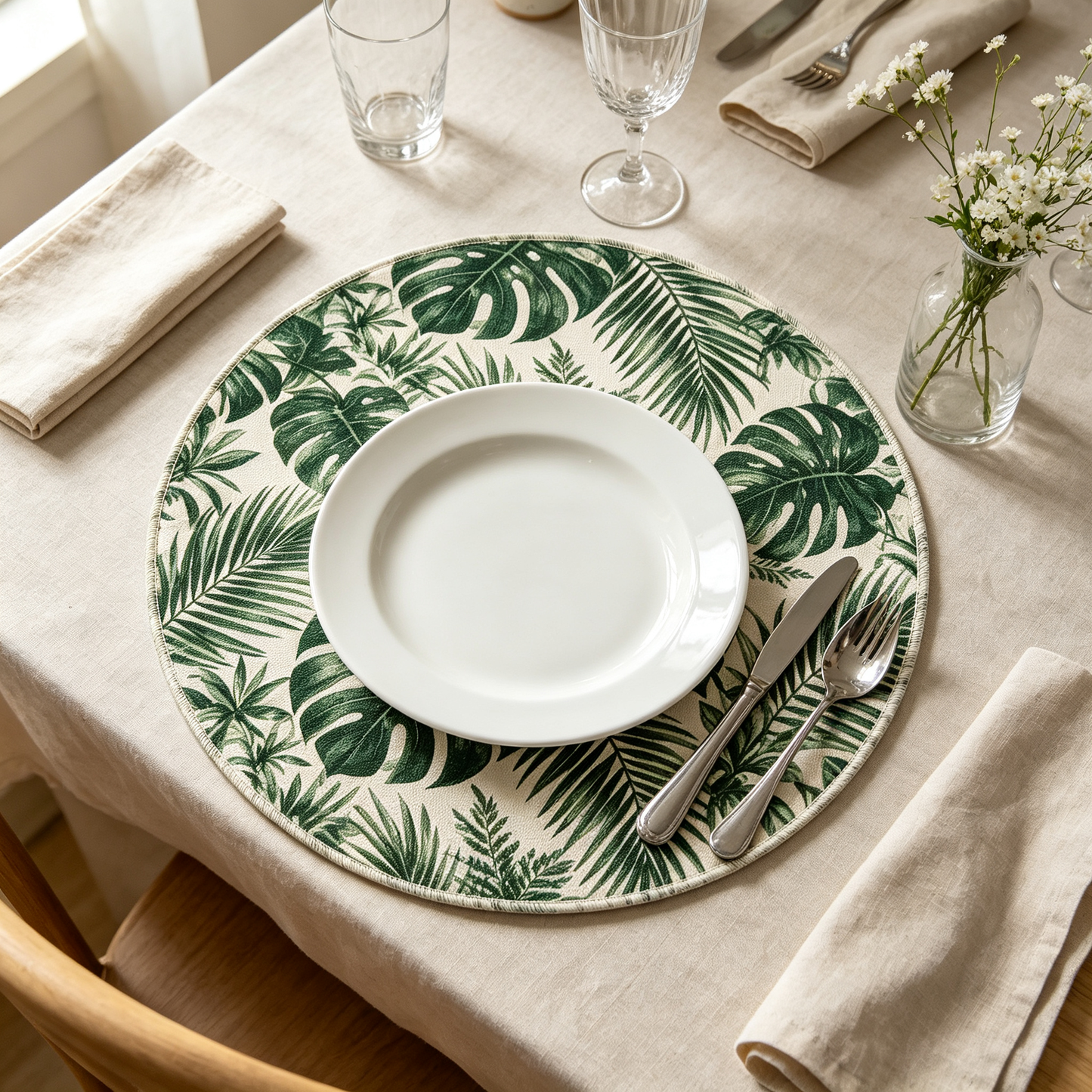 Round Vintage Tropical Monstera Leaf Placemat