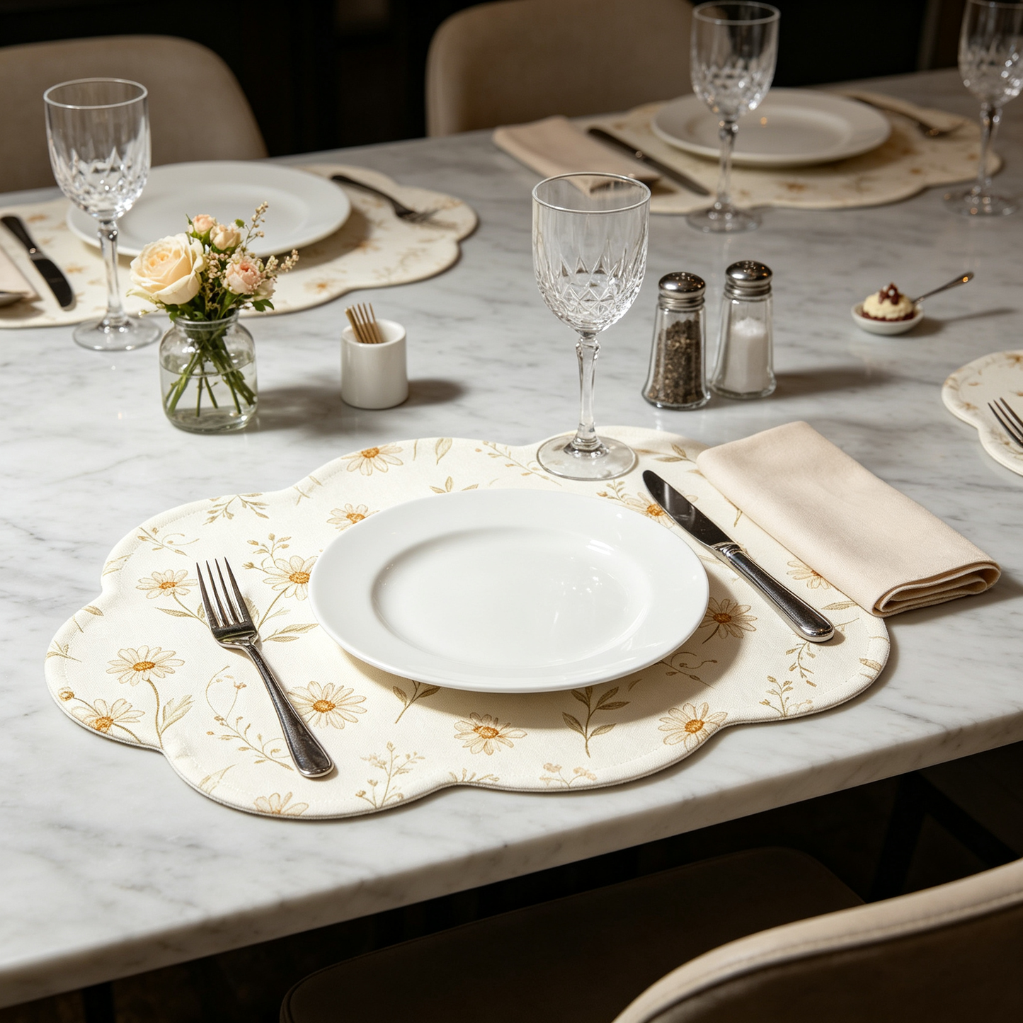 Cloud Shape Daisy Floral Linen Placemat