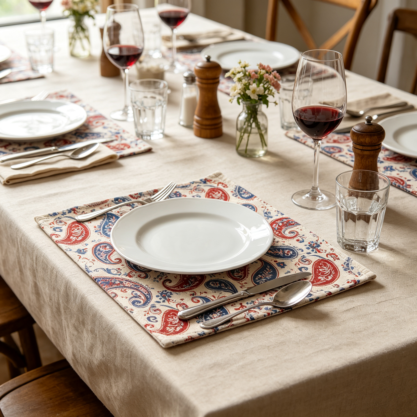 Square Red & Blue Paisley Linen Placemat