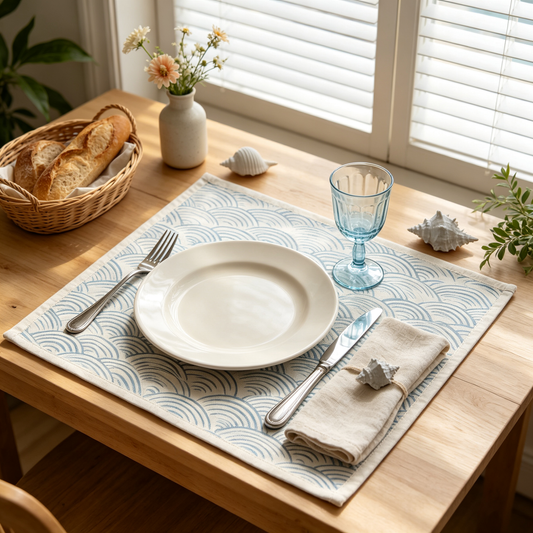 Square Blue Wave Line Art Placemat