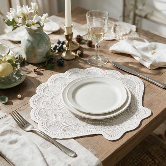 Shell Shape White Pearl Lace Placemat