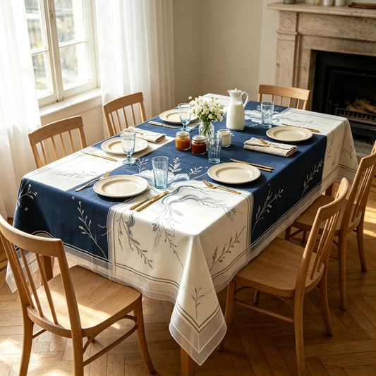 Floral Print Organza Spliced Tablecloth