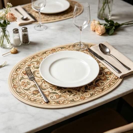 Oval Vintage Floral Acorn Printed Placemat