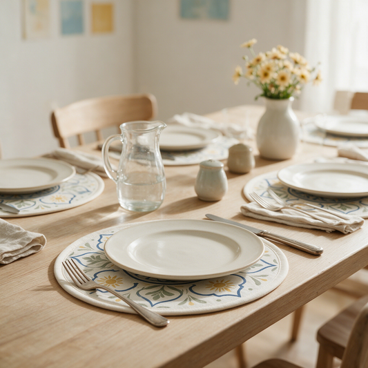 Round Blue Floral Medallion Tile Placemat