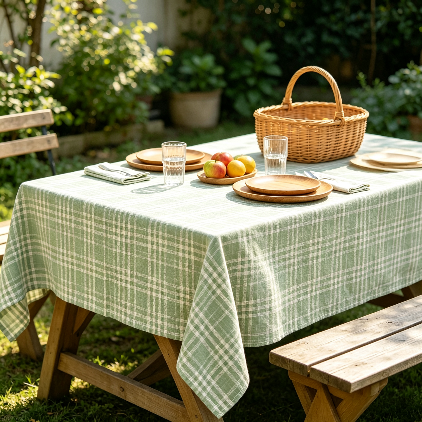 Sage Green Mini Check Linen Tablecloth