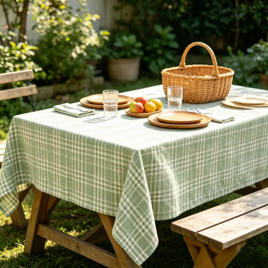 Sage Green Mini Check Linen Tablecloth